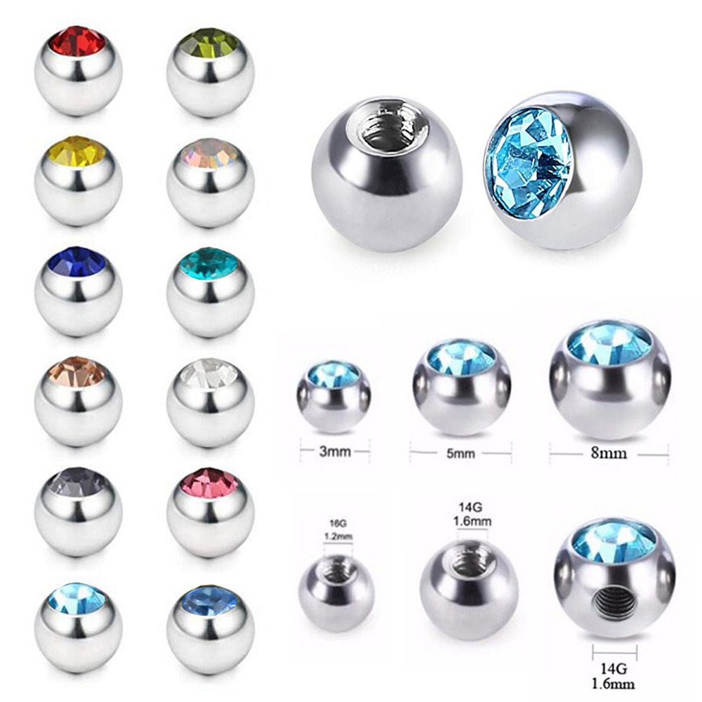 Body Jewelry Replacement Ball - 스테인리스 스틸 CZ 크리스탈 나사 구멍