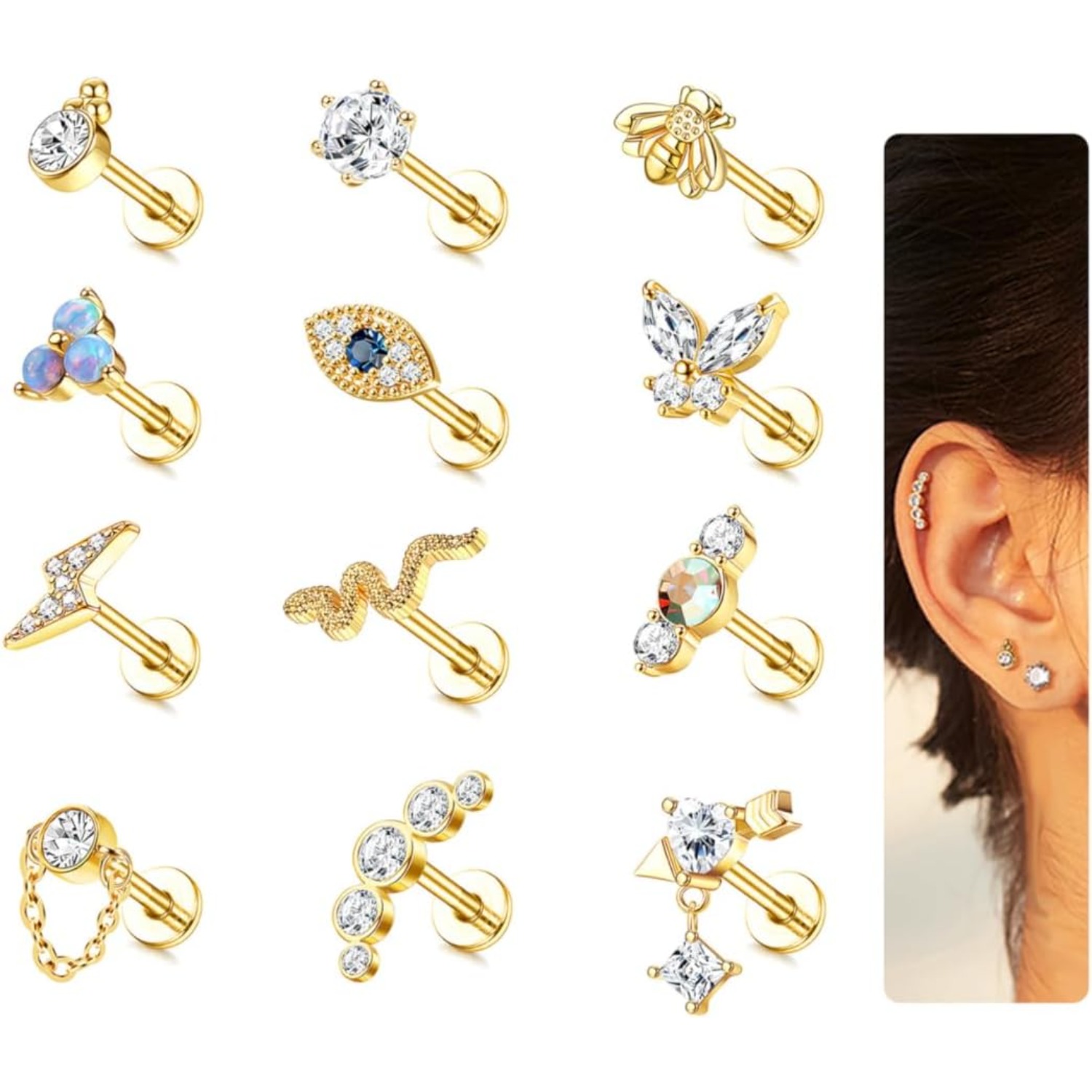 Body Jewelry Surgical Steel - 보비스티 여성용 연골 귀걸이 1개, 외과용