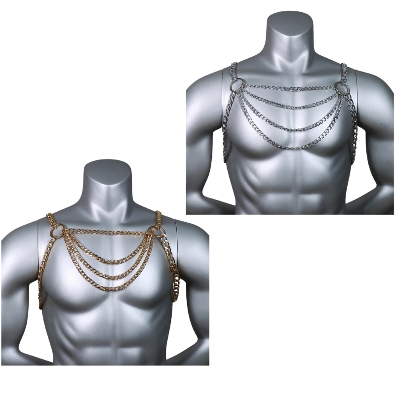 Body Jewelry Retainers - 남자의 섹시한 금속 바디 가슴 체인