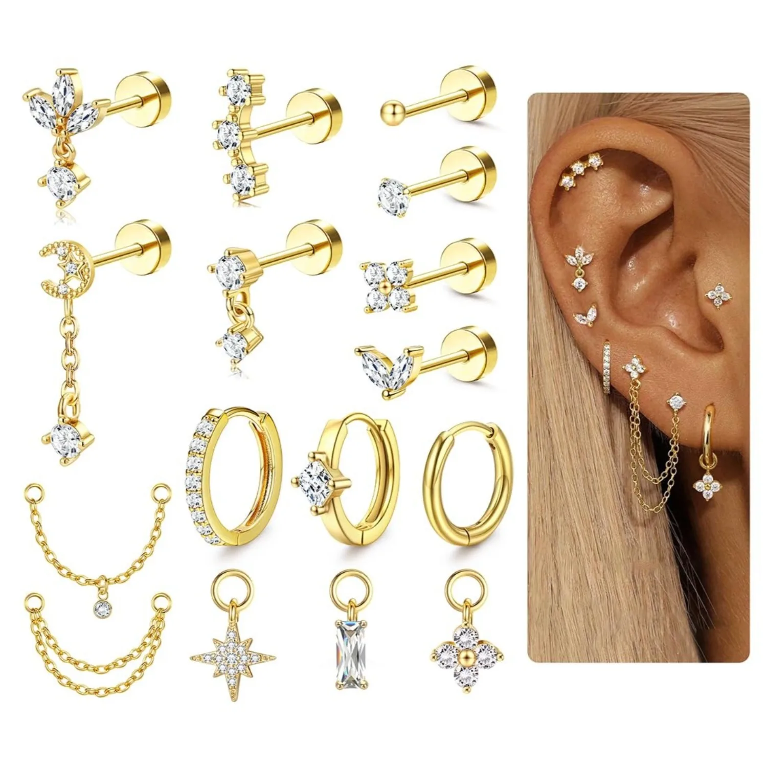 Body Jewelry Surgical Steel - 여성을 위한 16게이지 연골 귀걸이, 평평한