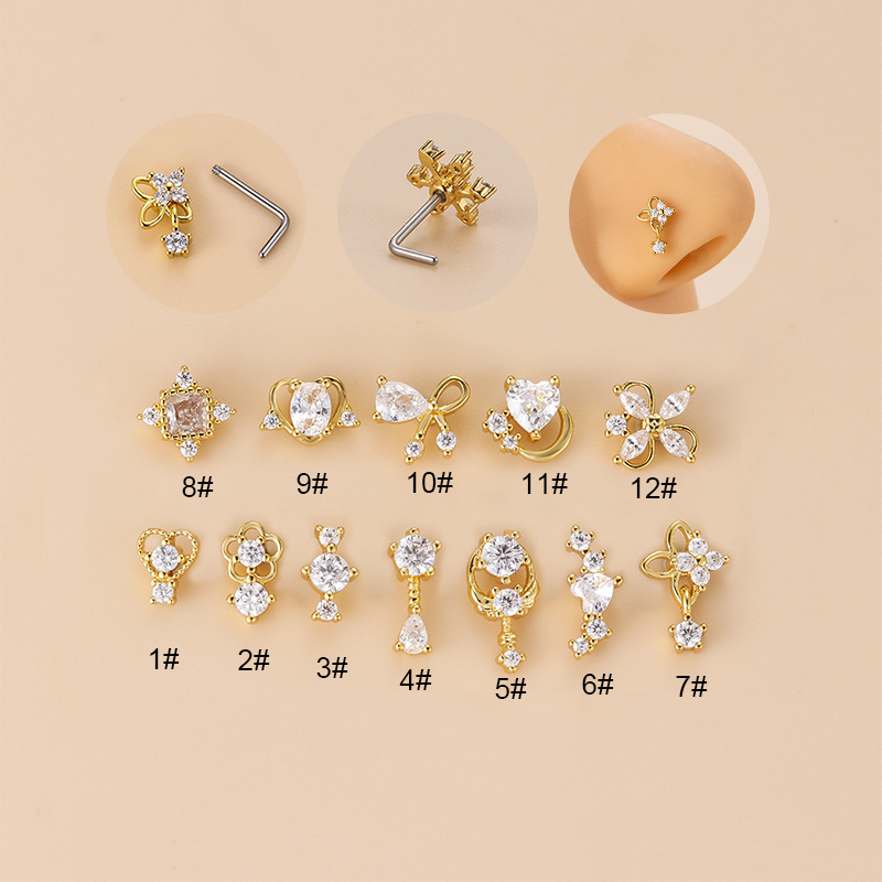20G L자형 큐빅 지르코니아 코 피어싱, 여성용 수술 - Body Jewelry Surgical Steel 리뷰 및 가격