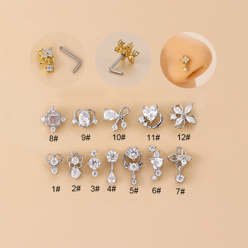 20G L자형 큐빅 지르코니아 코 피어싱, 여성용 수술 - Body Jewelry Surgical Steel 리뷰 및 가격