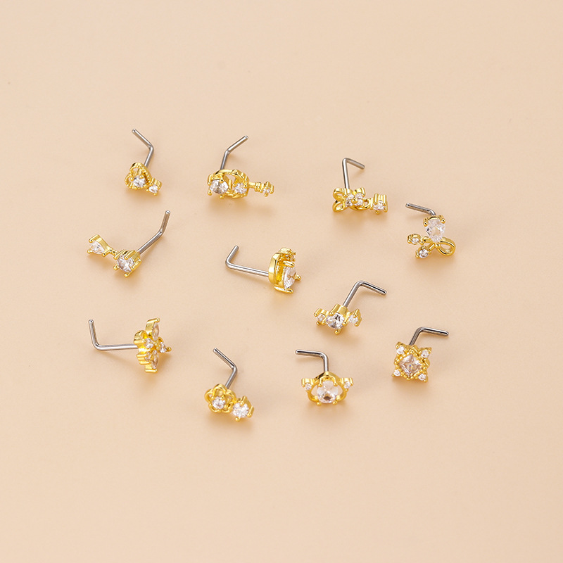 20G L자형 큐빅 지르코니아 코 피어싱, 여성용 수술 - Body Jewelry Surgical Steel 리뷰 및 가격