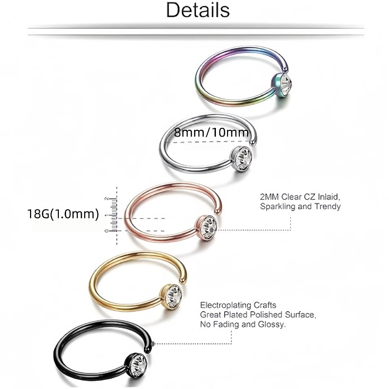 18G 코 피어싱 5개 세트: C자형 코 피어싱, 트라 - Body Jewelry Surgical Steel 리뷰 및 가격