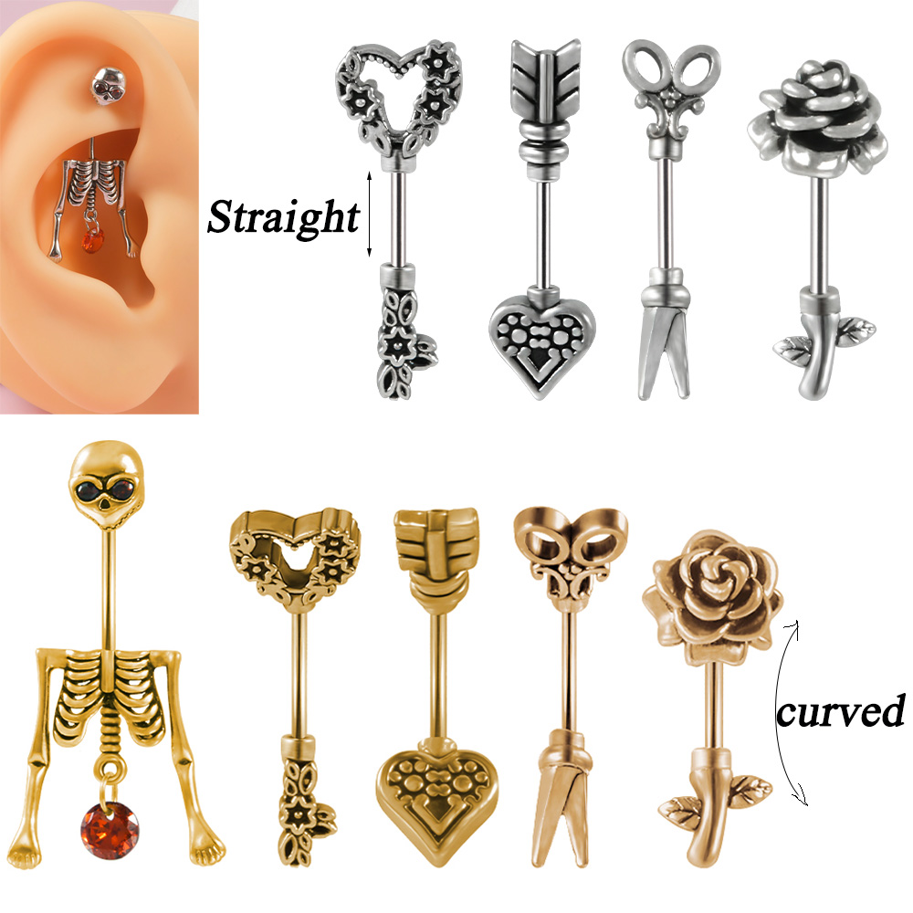 빈티지 외과 강철 해골 화살표 깃털 귀 배꼽 꽃 직선  - Body Jewelry Surgical Steel 리뷰 및 가격