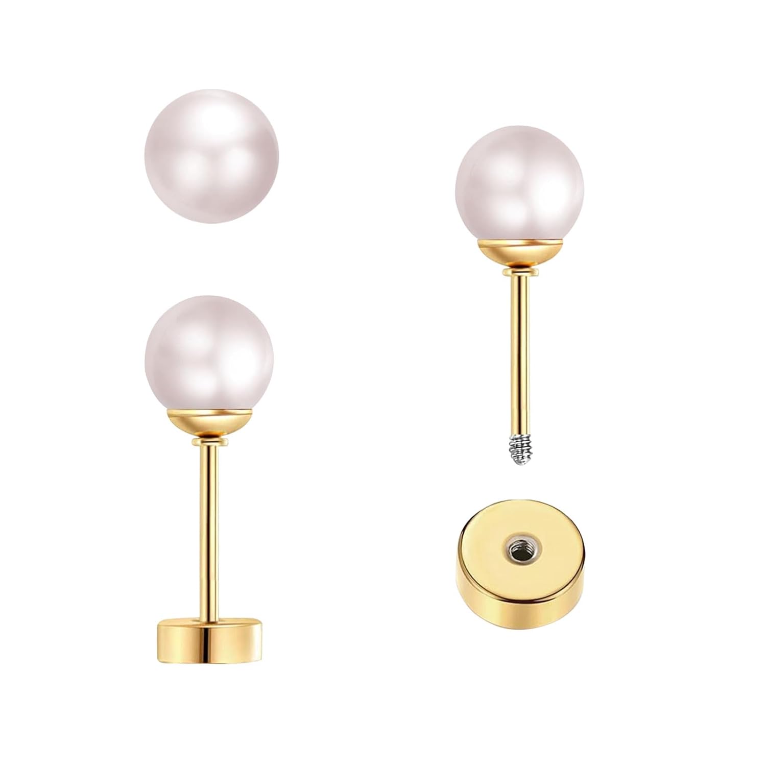 3 쌍 작은 진주 스터드 귀걸이 여성용 플랫 스크류 백 - Body Jewelry Surgical Steel 리뷰 및 가격