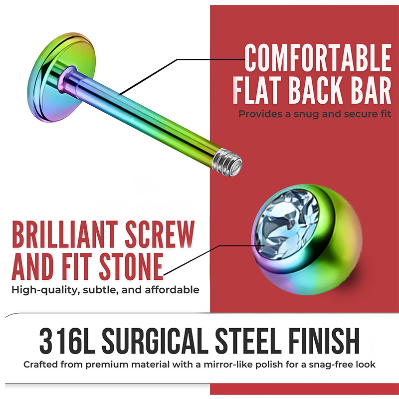 16G 수술용 스틸 볼 탑 CZ 립 셉텀 스터드 라브렛 - Body Jewelry Surgical Steel 리뷰 및 가격