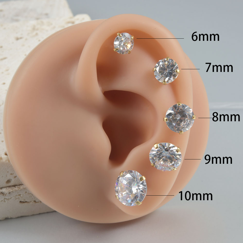 1 쌍 외과 강철 캐치 라운드 지르콘 귀걸이 골드 도금 - Body Jewelry Surgical Steel 리뷰 및 가격