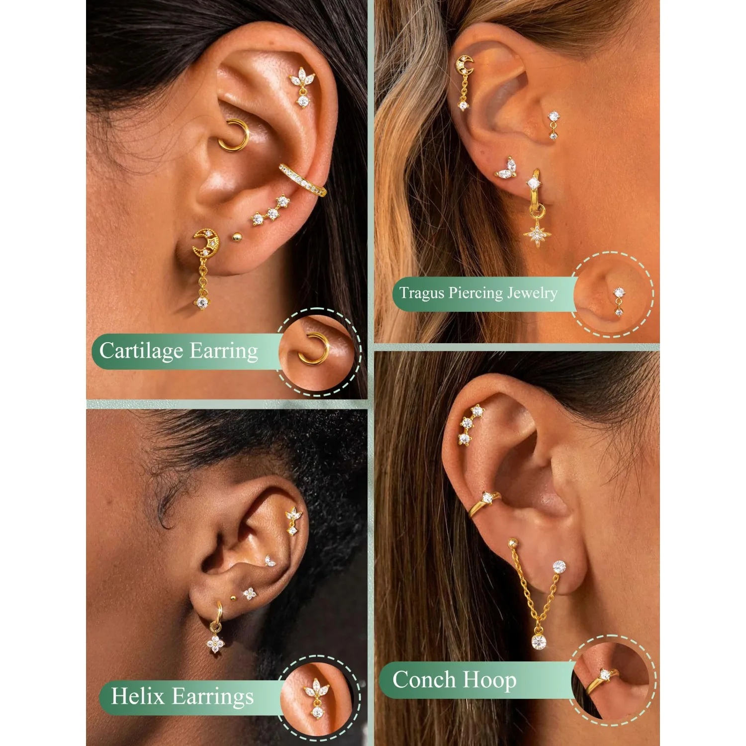 여성을 위한 16게이지 연골 귀걸이, 평평한 뒷면, 저 - Body Jewelry Surgical Steel 리뷰 및 가격